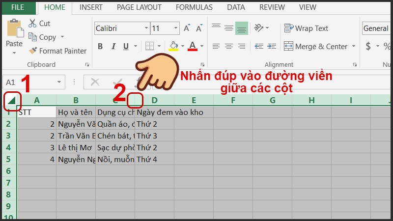 Nhấn Ctrl + A hoặc nhấn vào nút hình tam giác sau đó nhấn đúp vào đường viền