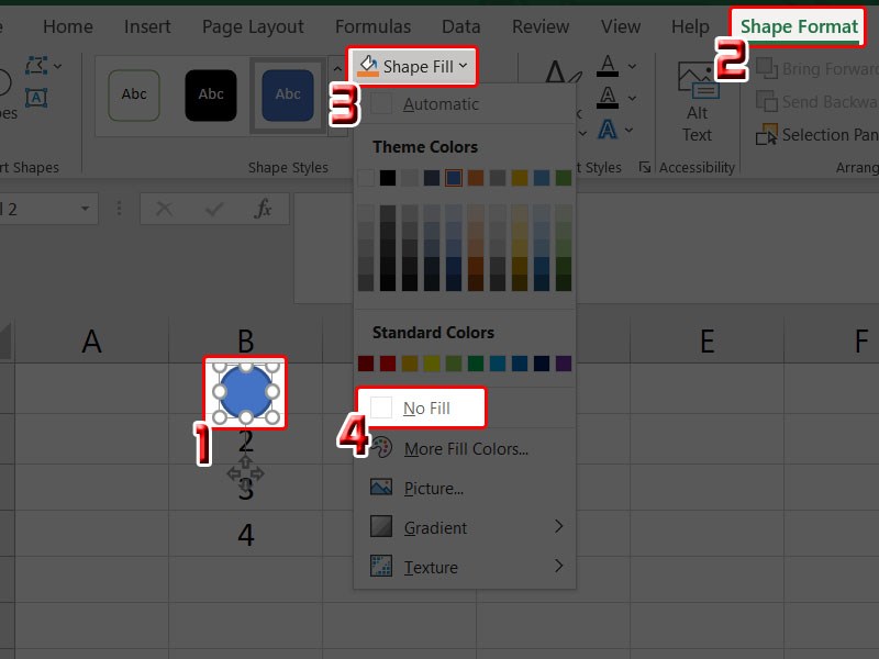 No fill cho Shape