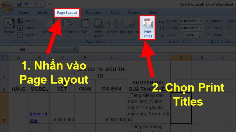 Chọn thẻ Sheet