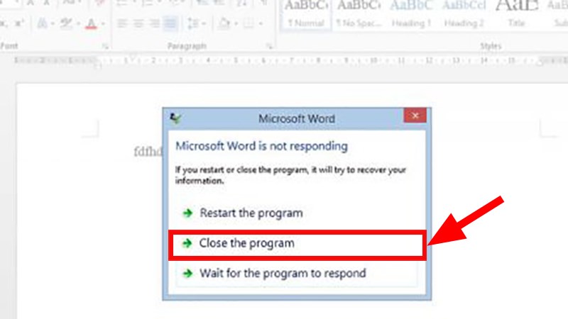 Nhấn vào Close Program để tắt file Word đang bị lỗi
