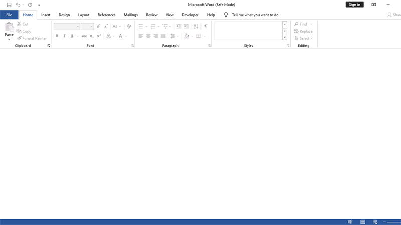 Giao diện của Word mở dưới dạng Safe Mode