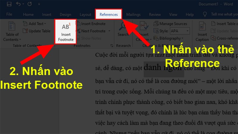 Nhấp vào Insert Footnote