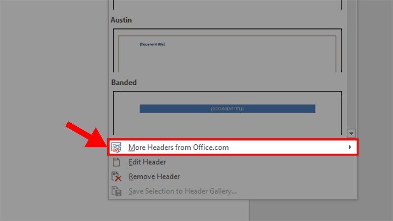 Ở danh sách xổ xuống > Chọn More Headers from Office.com