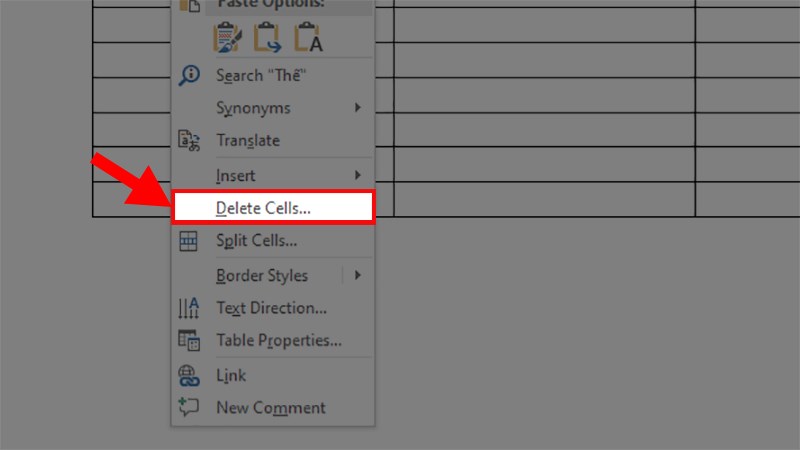 Nhấp chuột phải vào dòng cần xóa > Chọn Delete Cells