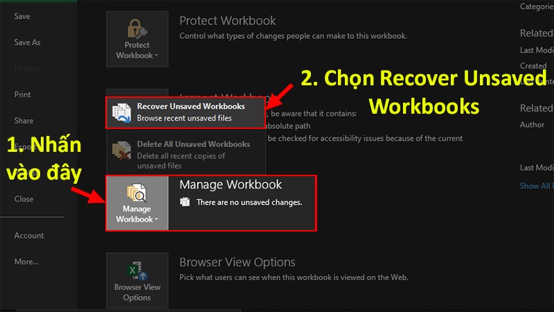 Chọn Recover Unsaved Workbooks