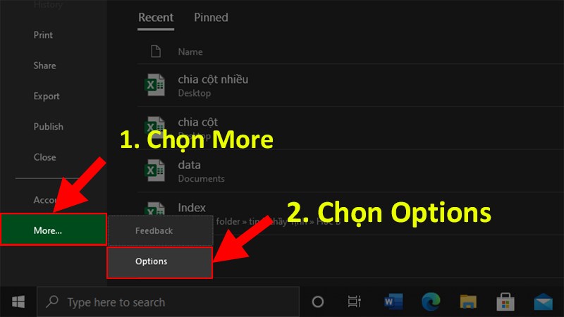 Chọn Options