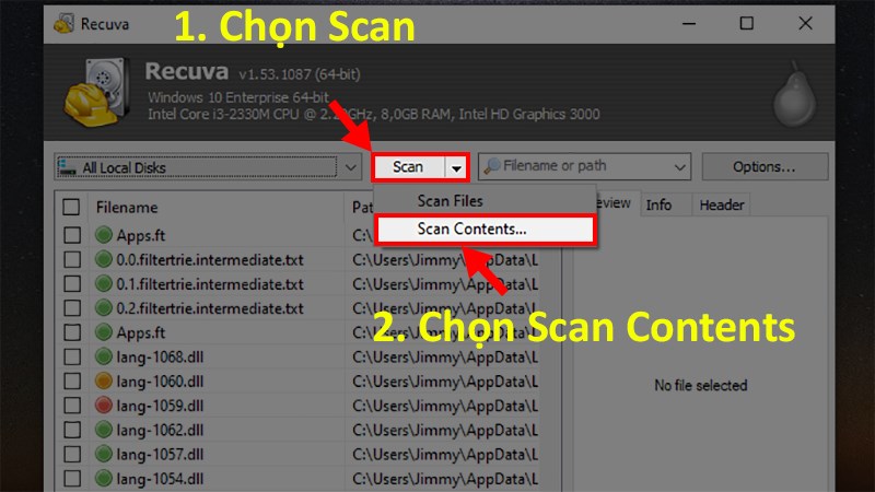 Chọn Scan Content