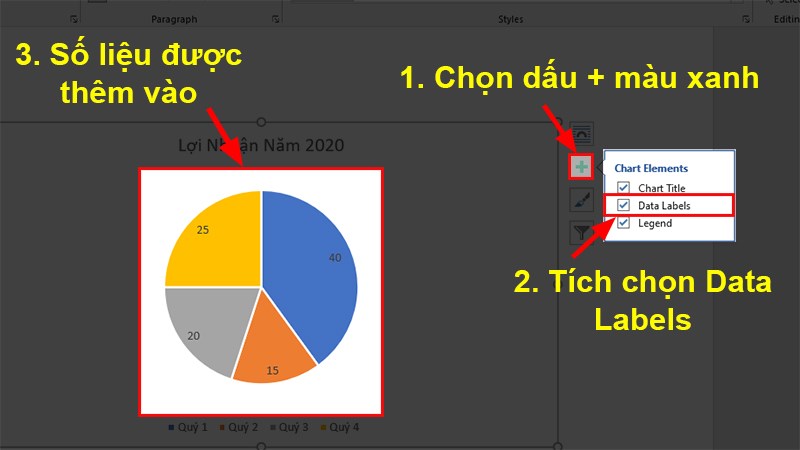 Tích chọn ô Data Labels