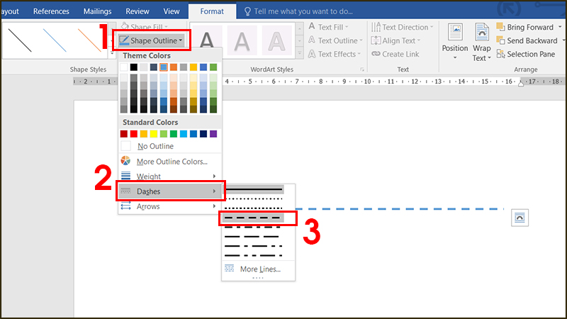 Định dạng nét đứt trong Shape Outline