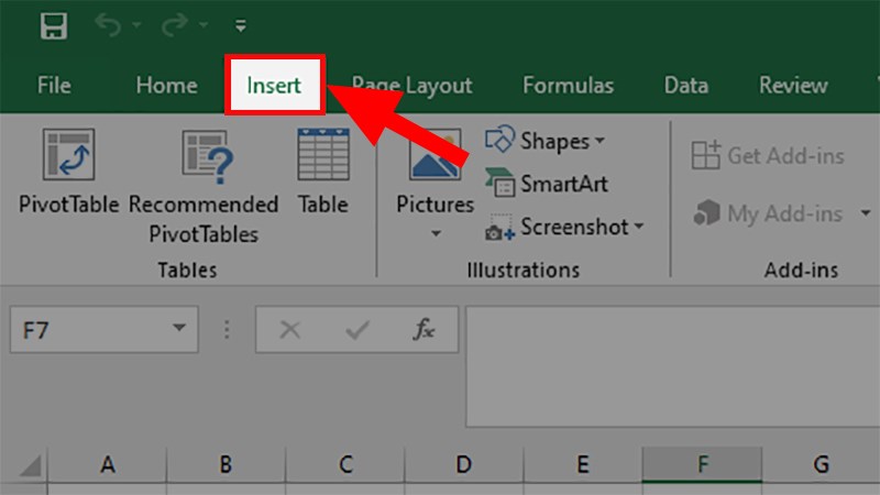Mở file Excel cần viết phân số > Đặt con trỏ chuột tại vị trí mà bạn muốn viết phân số > Chọn thẻ Insert
