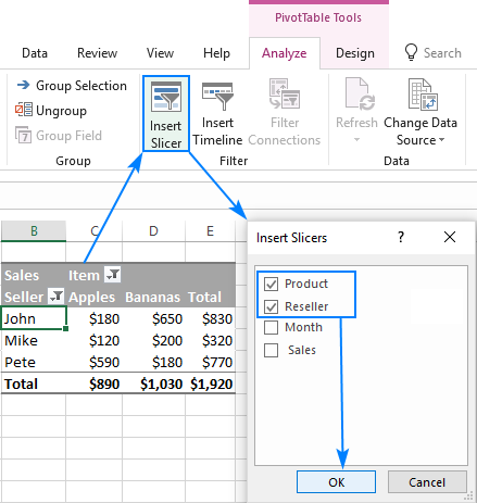 Cách thêm Slicer cho PivotTable trong Excel