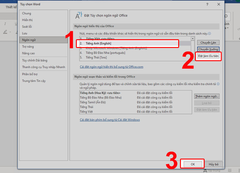 Chọn ngôn ngữ tiếng Anh (English)